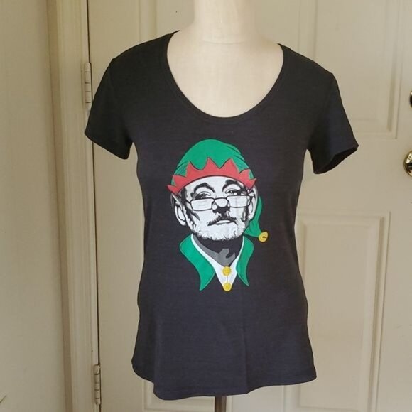 SHIRT Bill Murray Christmas Elf Chive On T Tee Black Scoop Neck Top Unisex Size - Picture 2 of 9